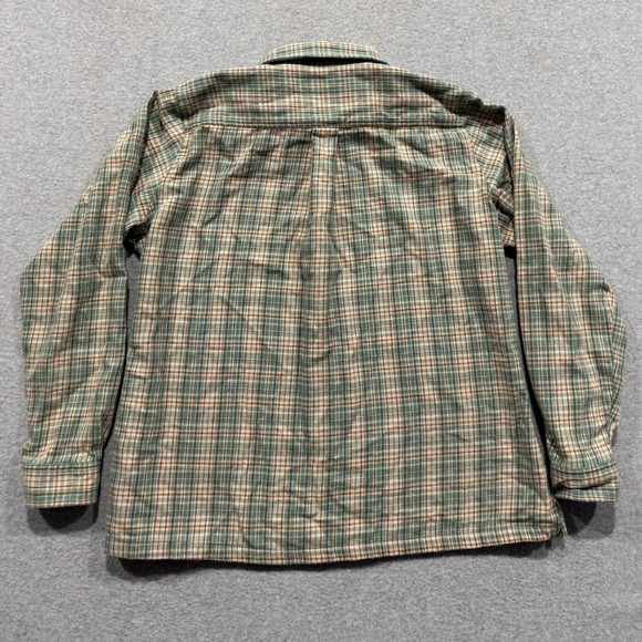 Cabelas Womens L Plaid Soft Flannel Shirt Teal Tan Brown Cotton Shirt (D34) - Picture 2 of 14